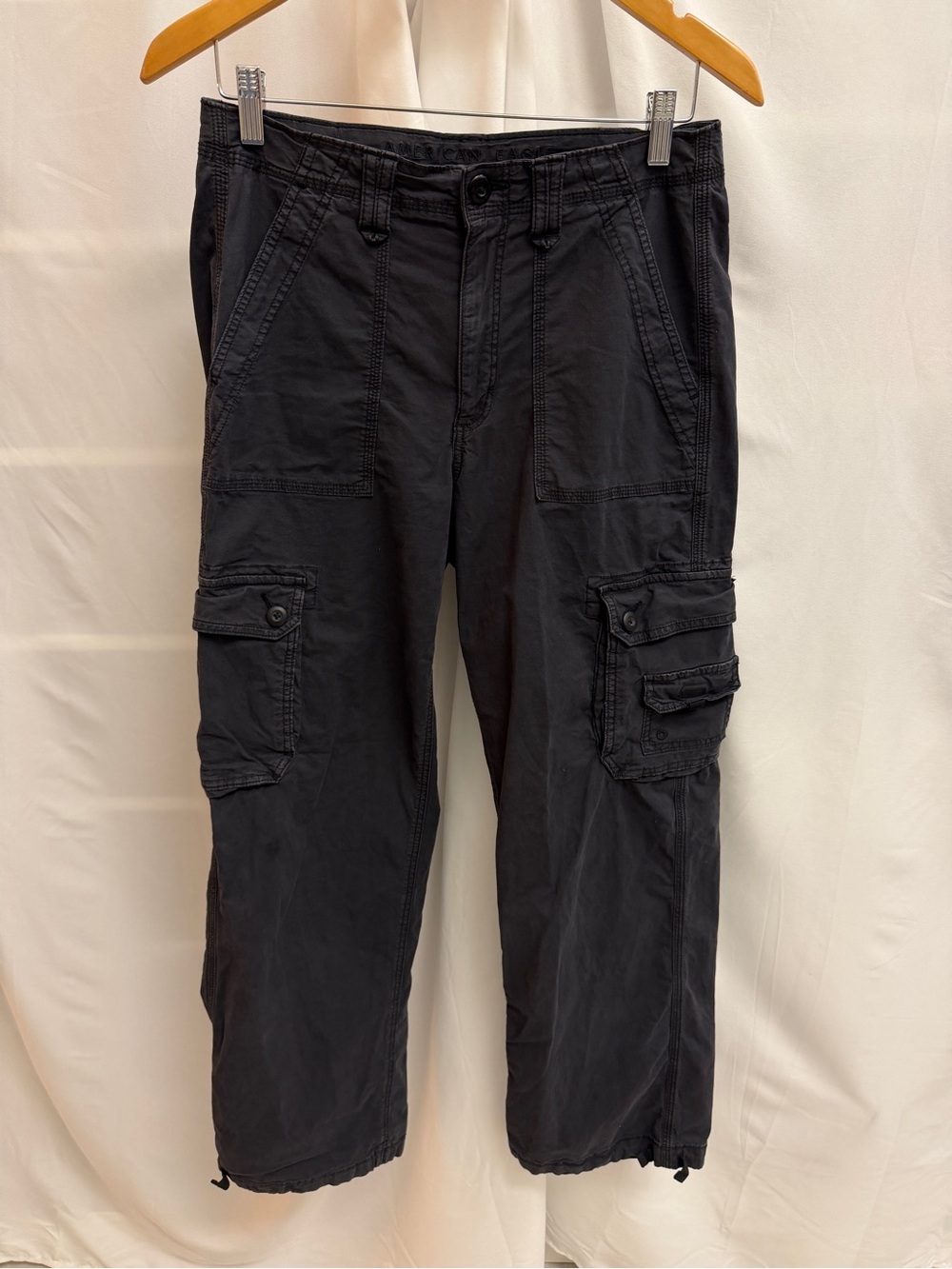 American Eagle Stretch Utility Cargo Pants Black Cinch Hem Women's Y2K Sz 8